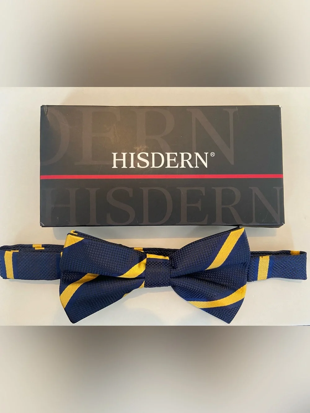 NEW in box Hisdern handmade stripe formal bow tie